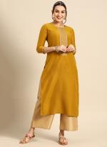 Chinon Mustard Casual Wear Embroidery Work Readymade Kurti With Plazzo